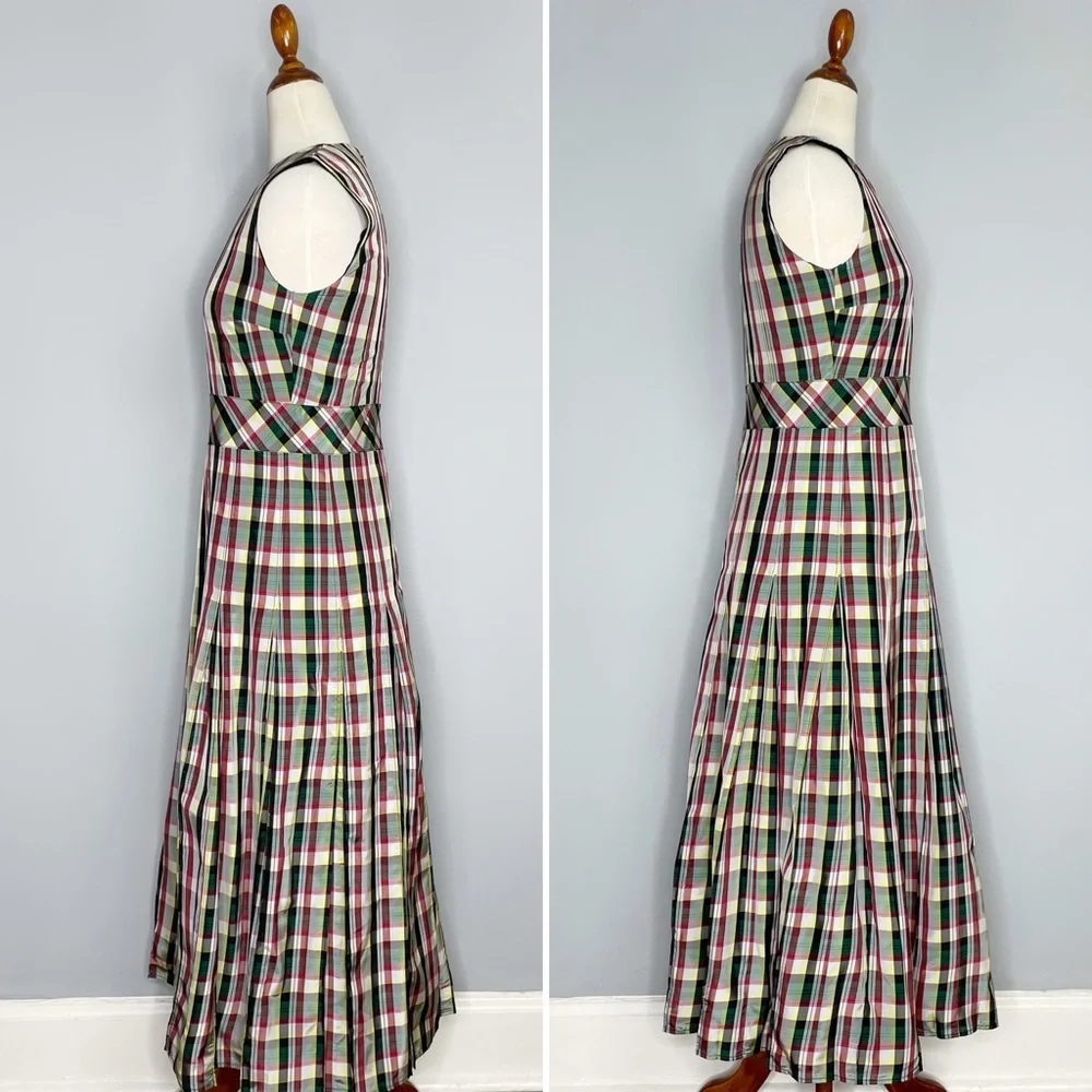 NWT BURBERRY Aria Achni Pleat Detail Check Midi Dress Size 38 US 4 - Picture 5 of 16